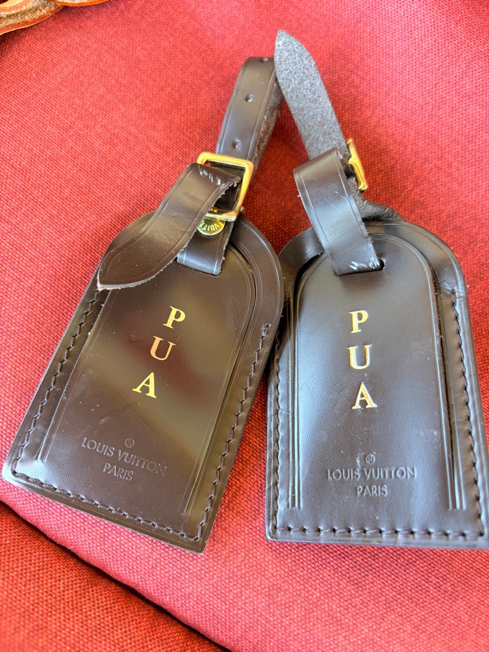 Louis Vuitton Brown Leather Luggage Tag Set of 2 - With PUA Monogram